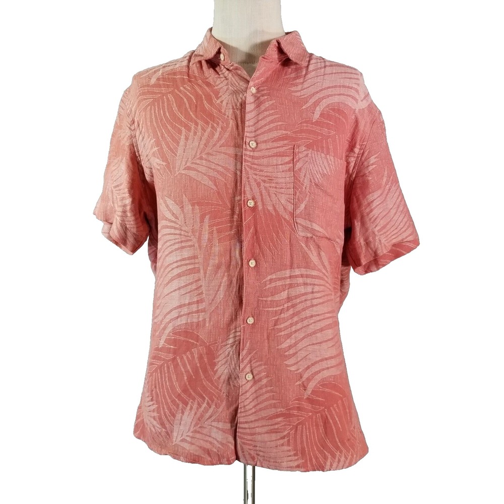 Tasso Elba shirt men's XL extra large pink floral silk linen short sleeve Hawaii
